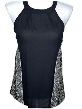 Lulumari Black Silky Halter Neck Top Metallic Thread Embroidery Insets Fairycore